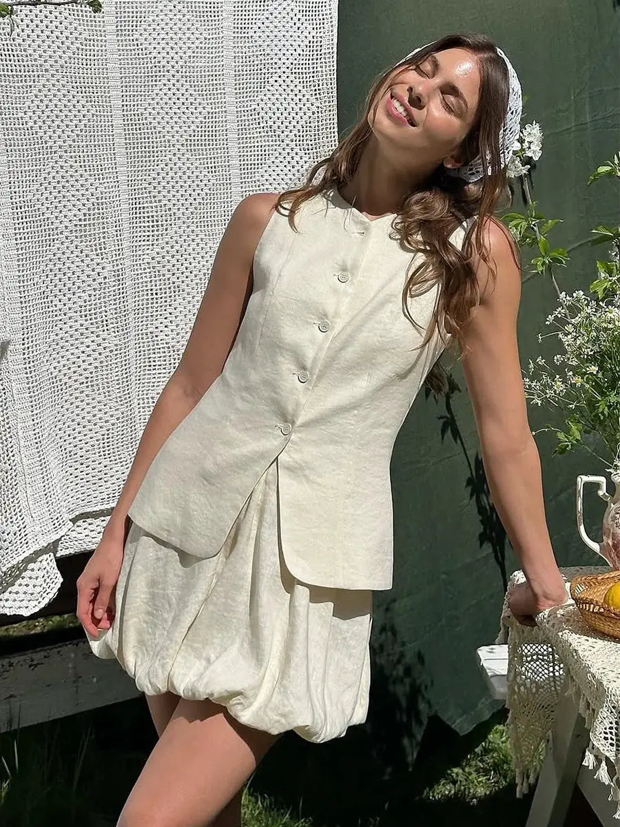 Bornladies Cotton Chic Vest Mini Skirt Set Women Tank Top Summer