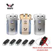 Wafu 019 remote control door lock set: 3 chrome-plated units and 5 remotes (433MHz) by Simples Market.