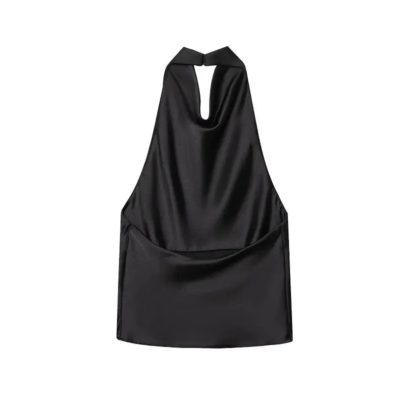 Mujer 2025 Black Satin Halter Top Backless Camisole For Women Off Shoulder Beachwear Summer Top