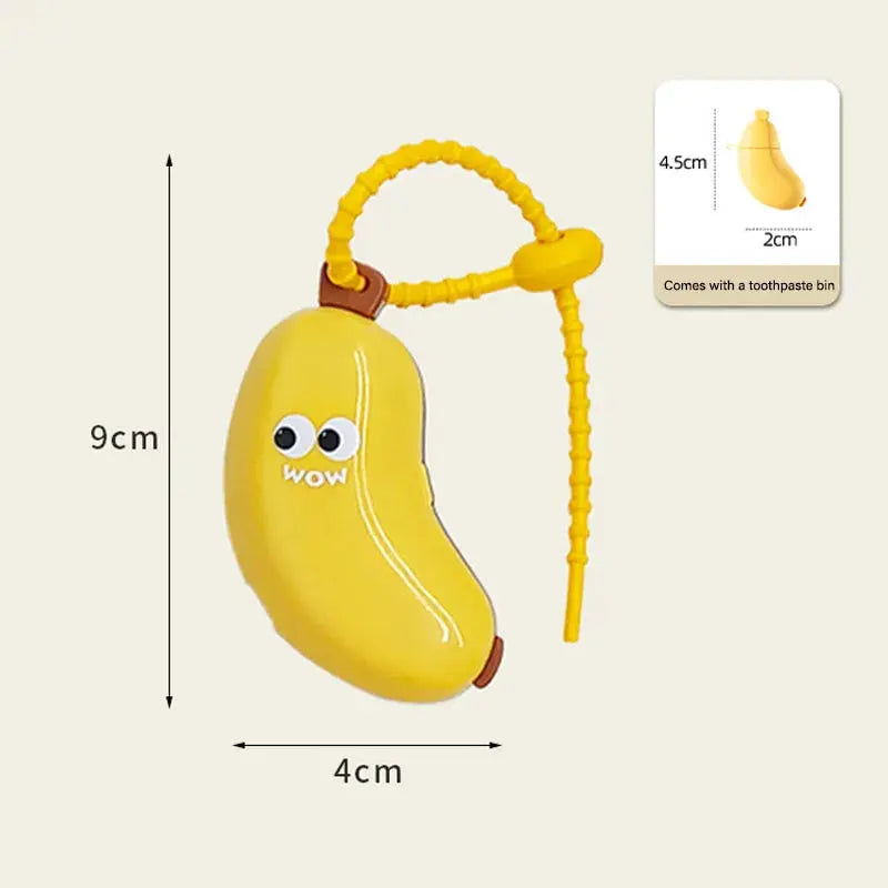 Yellow banana-shaped toothbrush protective cap with toothpaste storage for travel by Simples Market