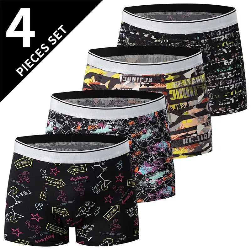 Simples Market 4-pack men's boxer briefs, antibacterial breathable, assorted patterns, plus-size underwear.