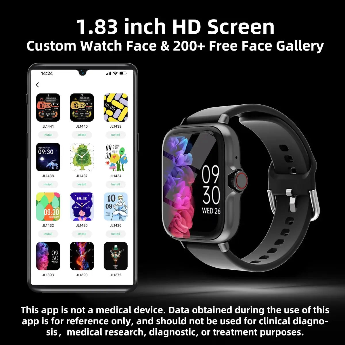 PulseTech 1.83 Inch Waterproof Smart Watch With Calls Messages Sleep Monitoring Pedometer Alerts For IPhone And Android