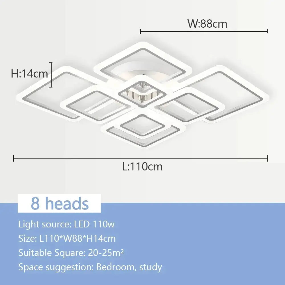Nordic square LED ceiling light by Simples Market with 8-head interlocking square frames in white.