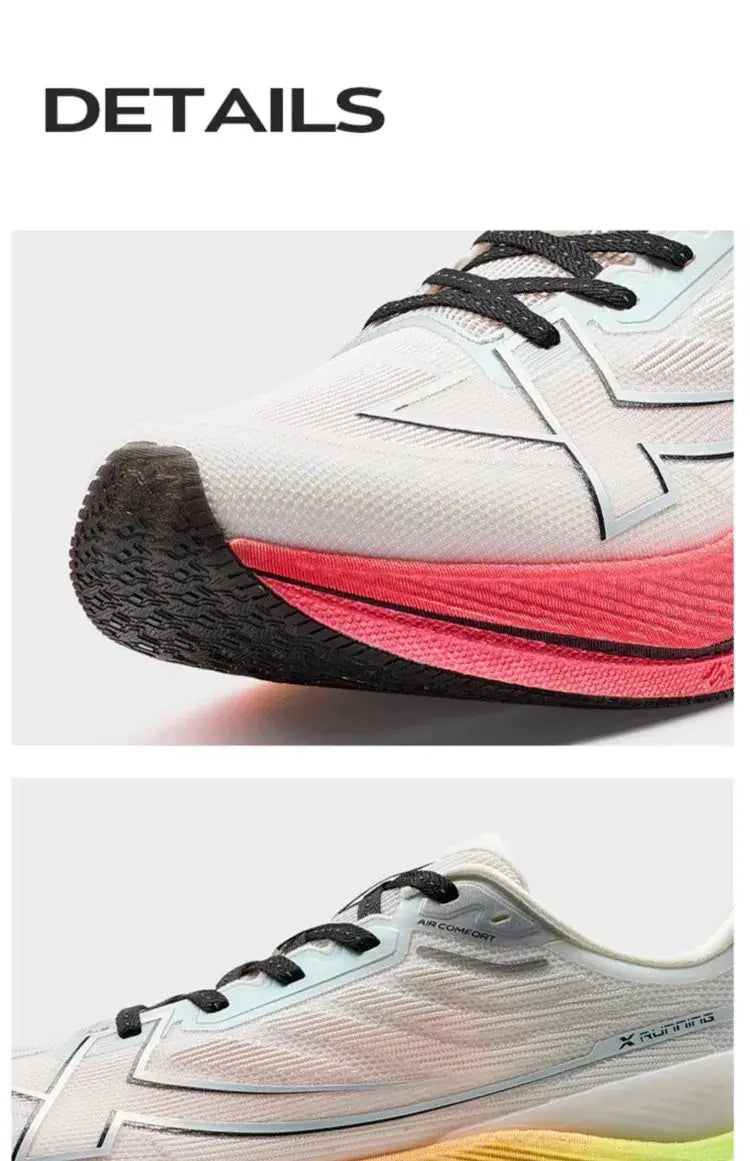 Xtep 2000km 3.0 men's running shoes, pair; white upper with pink midsole, black laces, Xtep logo