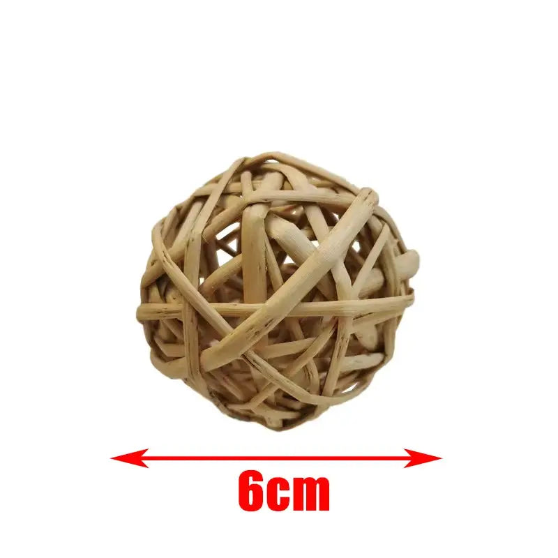 Wooden braided ball chew toy for small animals, natural pine, 6 cm diameter.
