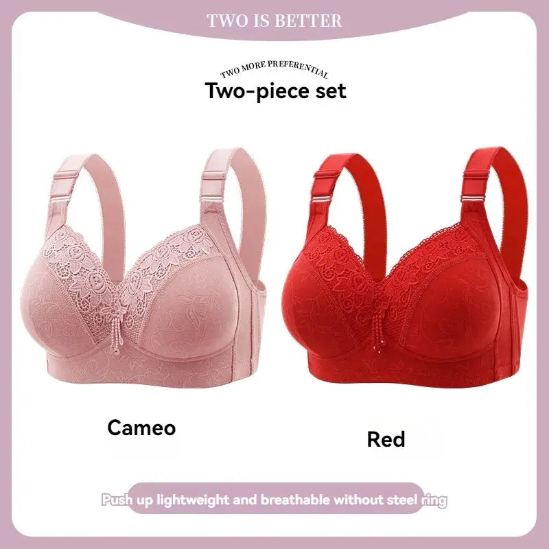 Simples Market two-piece lace bra set: Cameo pink and red lace bras