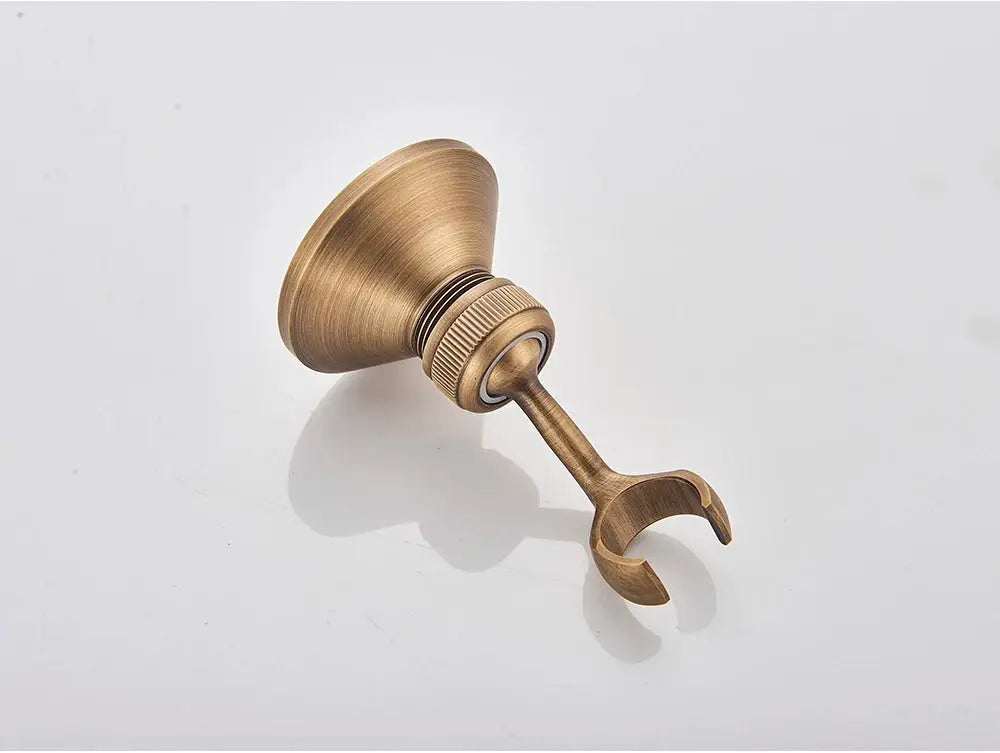Antique brass handheld shower head wall bracket with threaded mount