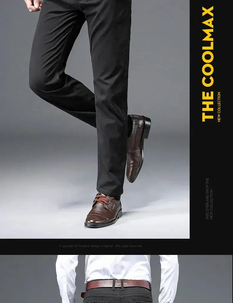 Men's black straight business-casual pants with stretch cotton, Simples Market Coolmax collection