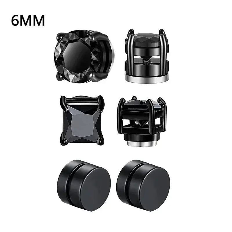 Crystal Magnetic Ear Stud Clip Earrings For Men And Women Unisex Non Piercing Punk Round Zircon Stainless Steel