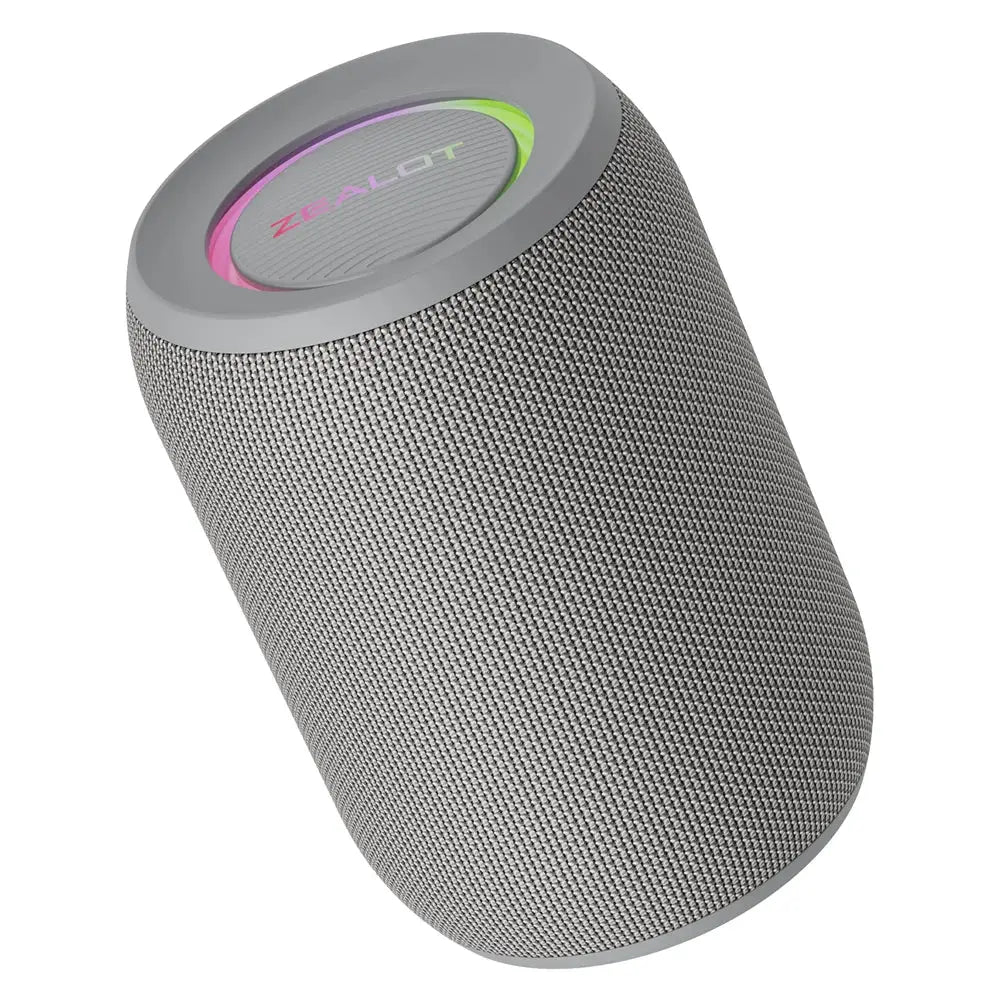 ZEALOT-S32PRO Bluetooth speaker with gray fabric shell and LED ring
