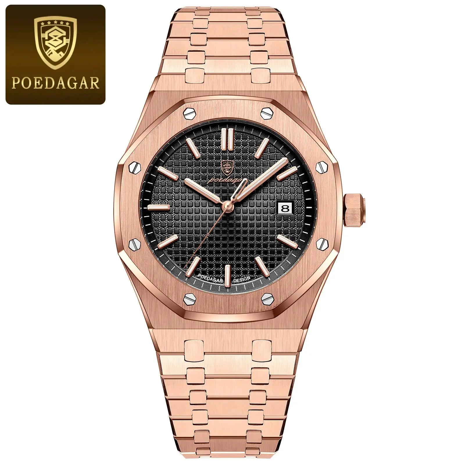 POEDAGAR Luxury Business Wristwatch For Men Stainless Steel Waterproof With Luminous Date Display Quartz Movement