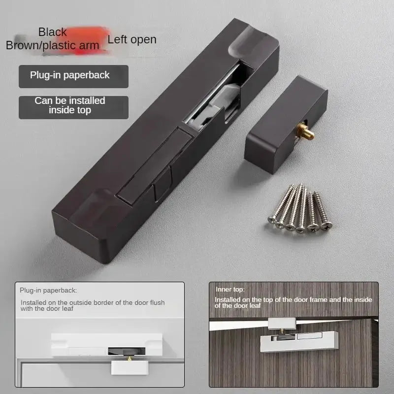 Door closer stopper kit with black plastic arm and mounting screws