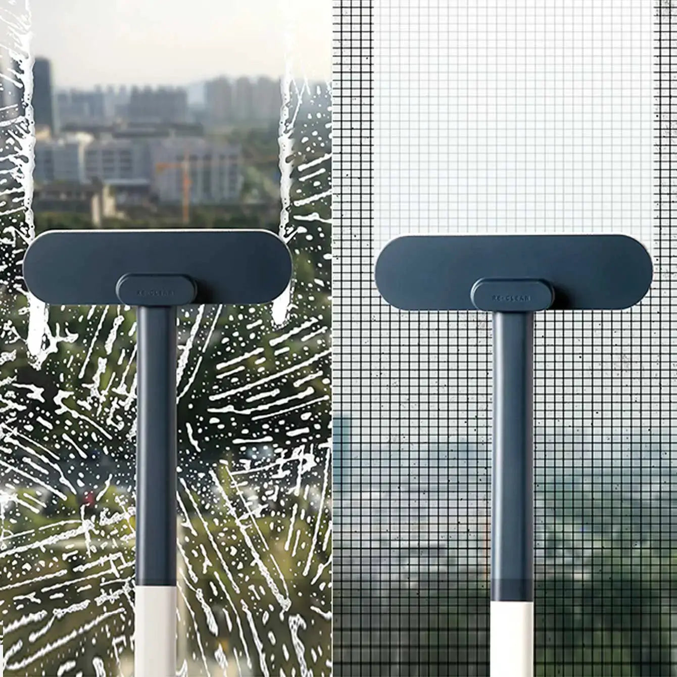 GleamGuard Multifunction Long Handled Window Brush Wet And Dry Dual Use For Windows Sofas Walls And Pet Hair Cleaning