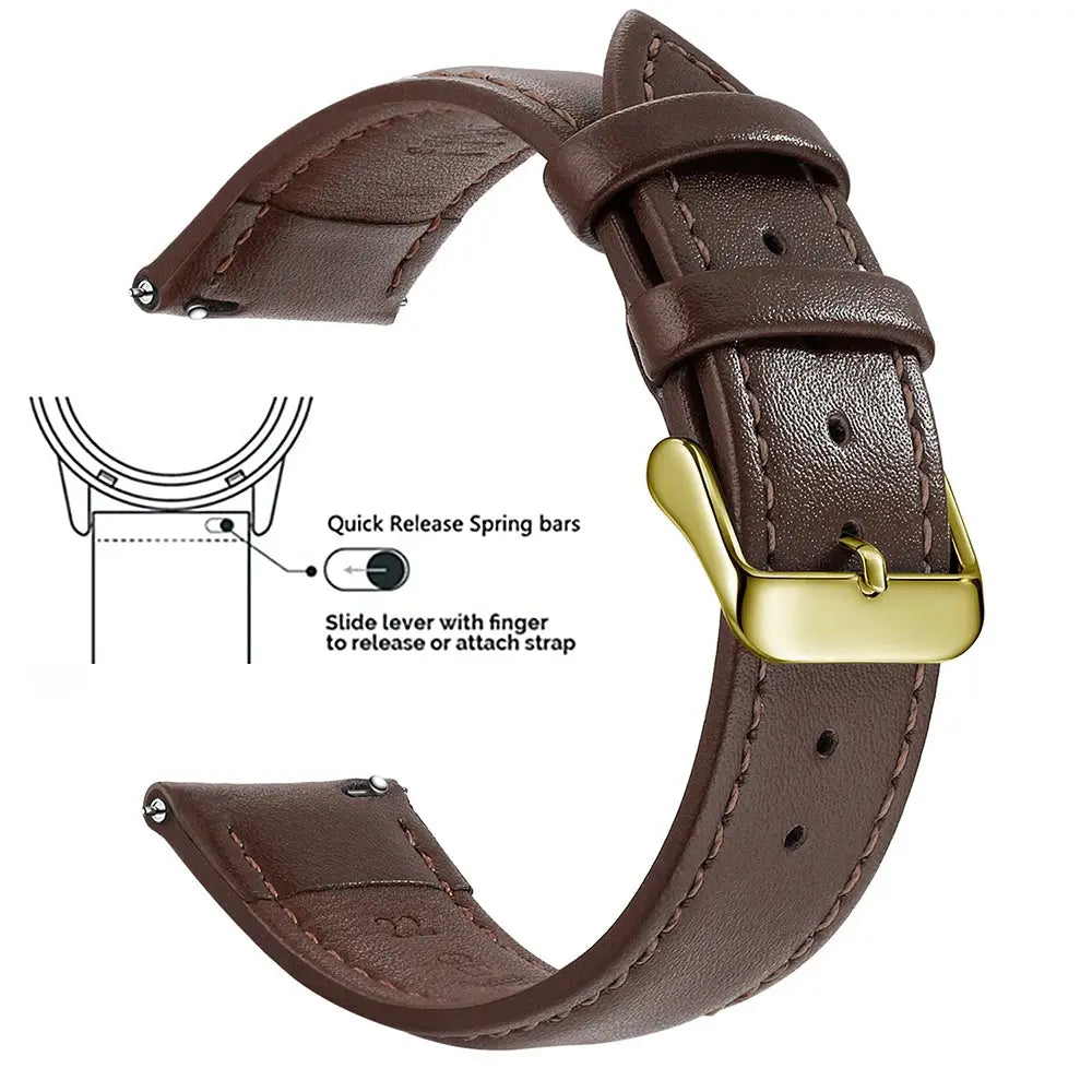 Timely Top Grain Genuine Leather Watch Band Quick Release For Easy Swaps Fits 12 To 24 Mm