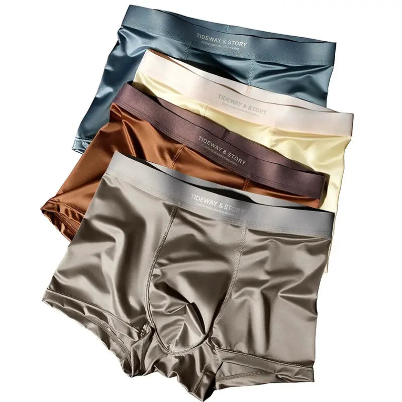 4 Pack Mens Ice Silk Boxer Shorts Satin Breathable Nylon Elastane Luxury Underwear