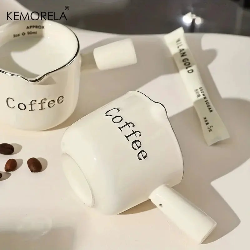 Kemorela 3oz 90ml Ceramic Measuring Cup Espresso Extraction Cup For Milk Frothing With Scale Kitchen Tools