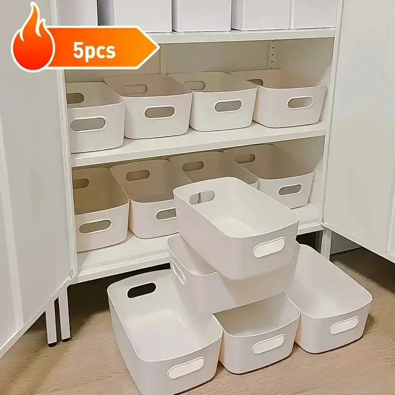 5 Pack Stackable Storage Box Set Plastic Organizer Containers Durable Reusable For Kitchen Bathroom Dorm Essentials
