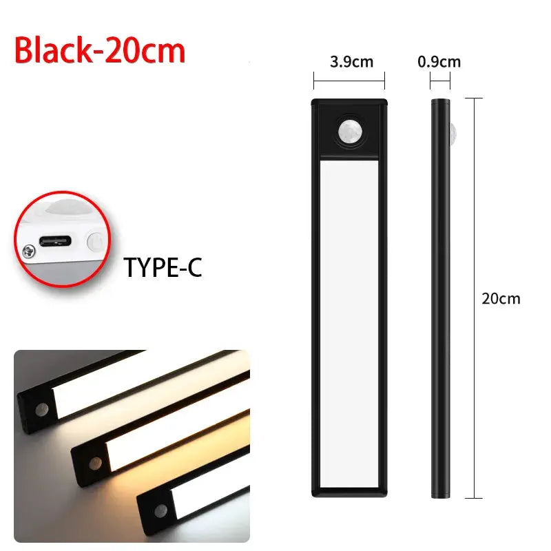 LED motion sensor under-cabinet light by Simples Market, black 20cm, USB-C powered