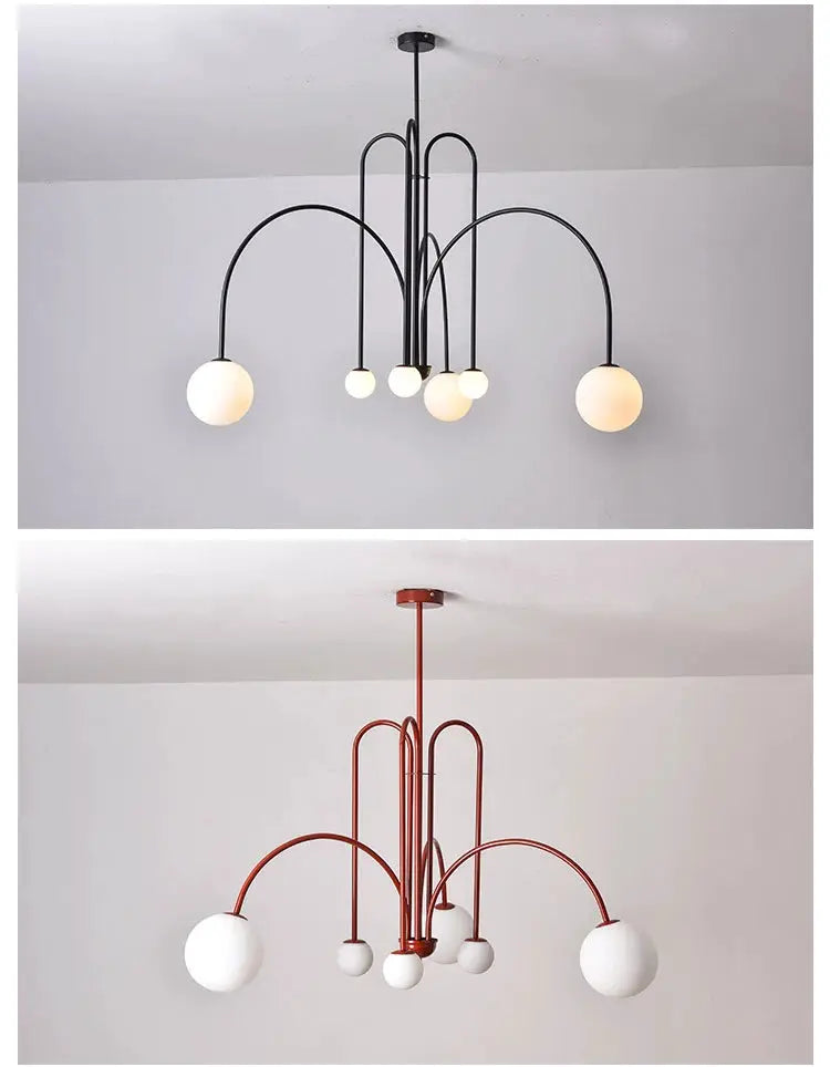 Simples Market Nordic minimalist pendant light chandelier, black and red finishes, 2 pendants