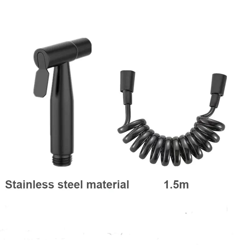 Black handheld bidet spray set with stainless steel hose, 1.5m, 2-piece