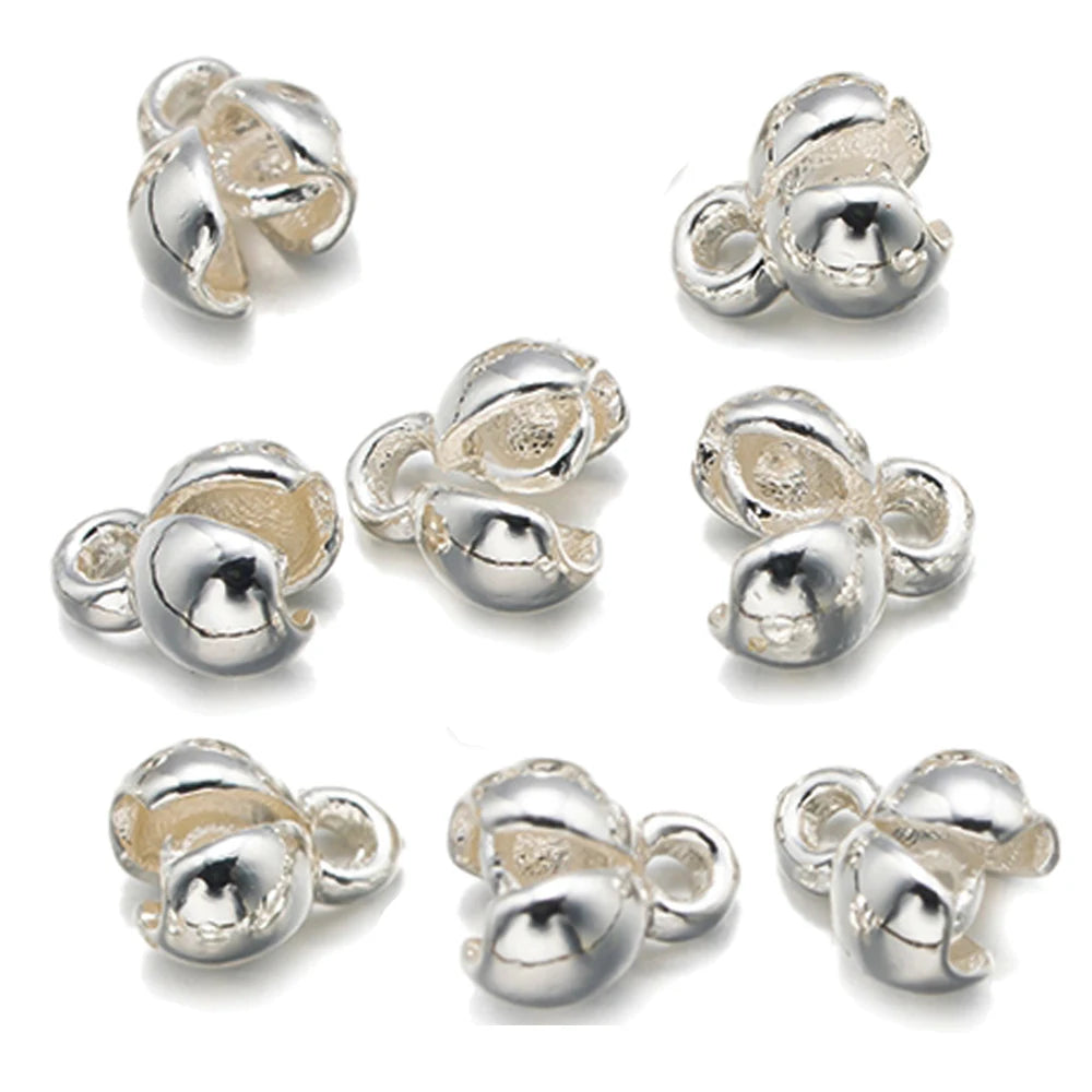 Pearl end caps 20pcs silver-tone brass for DIY jewelry making
