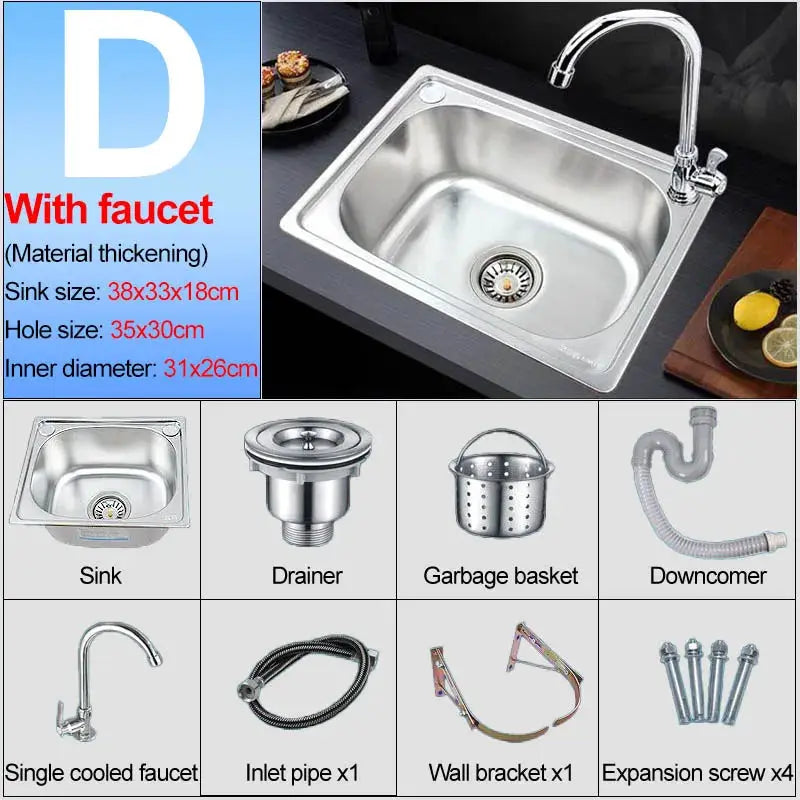 Thickened single-slot 304 stainless steel wall-hung sink with bracket and faucet by Simples Market