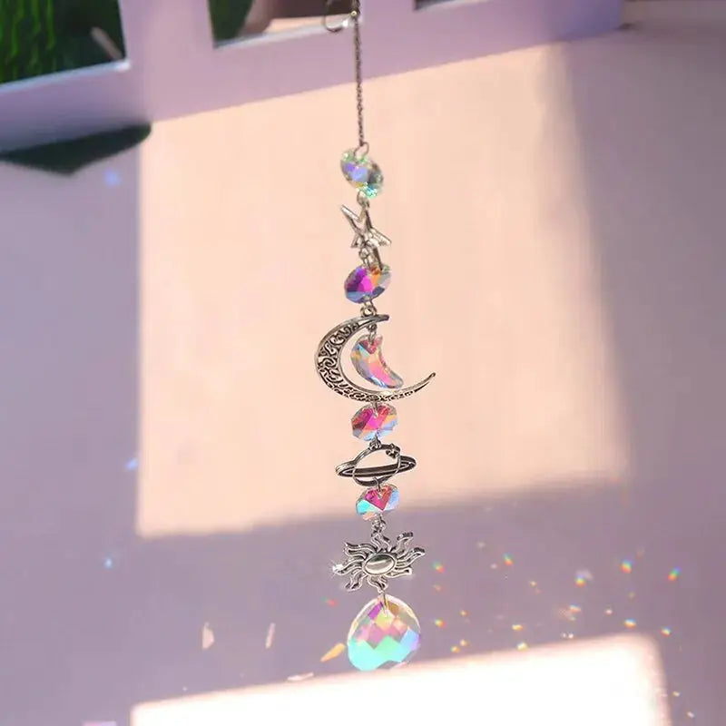 1 Pc Galaxy Star Moon Crystal Wind Chime Pendant Home Decor Outdoor Garden Suncatcher Holiday Party Supplies