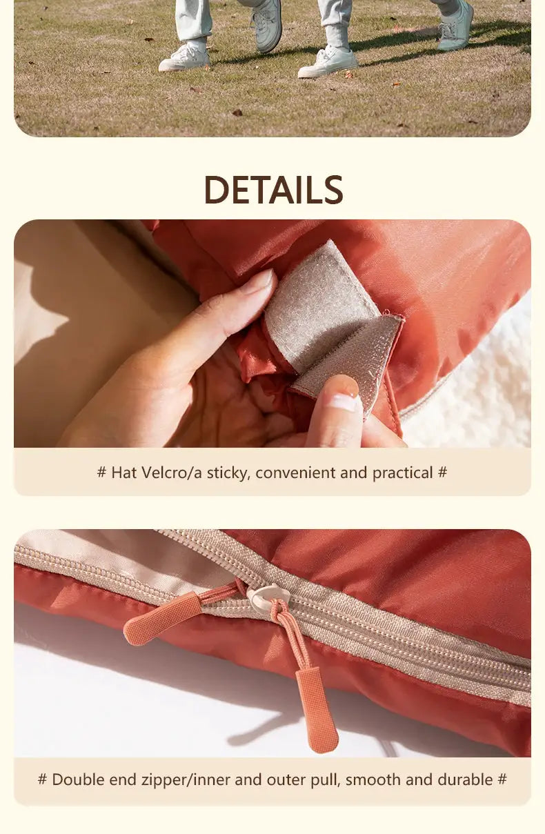 BISINNA large camping sleeping bag, orange, long size, Simples Market, double-ended zipper with Velcro