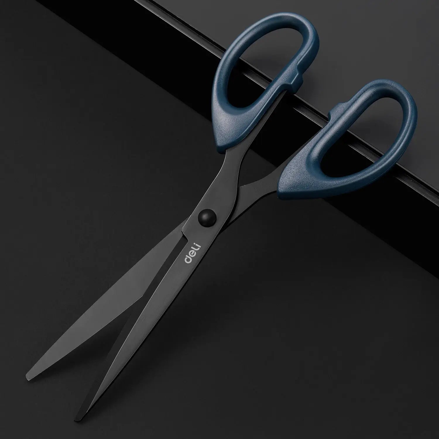DELI Professional Office Scissors 180mm Heavy Duty Stainless Steel Blade Black Coated For Paper Craft And Cutting