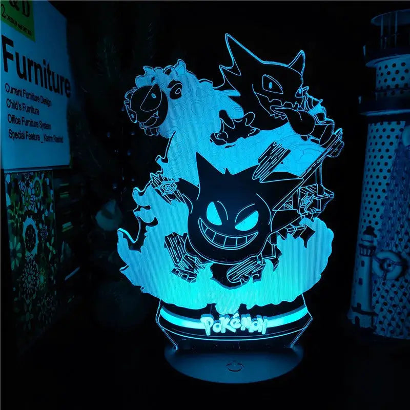 Pokemon Gengar Haunter Gastly 3D LED Night Light Color Changing USB Illusion Lamp For Kids And Fans