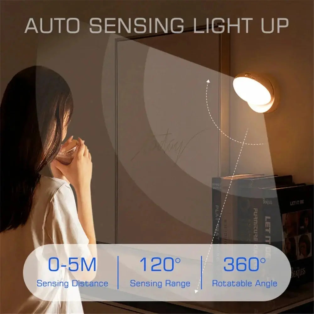 Night light by Simples Market: round USB motion-sensor LED wall lamp, white finish, auto-sensing energy-saving