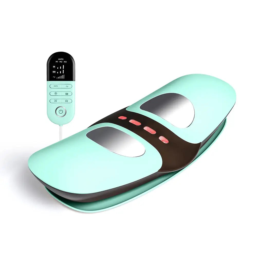 Electric lumbar traction massager by Simples Market with remote; mint green waist and back massage device.