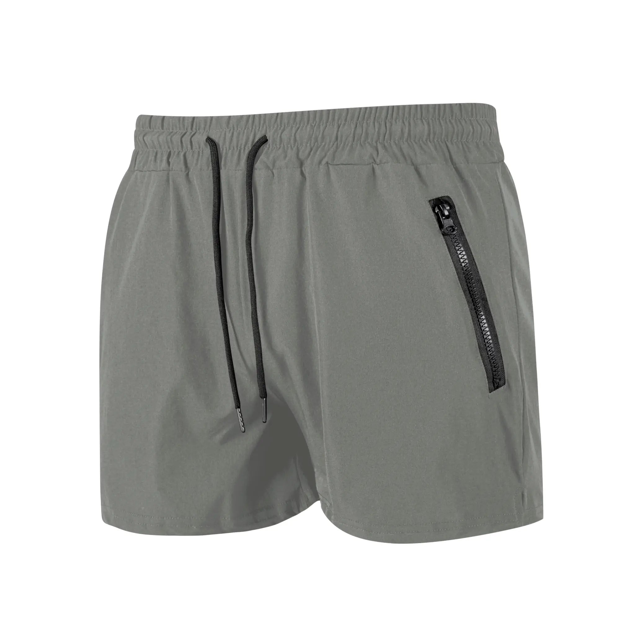 Men's gray swim trunks with elastic waistband, black drawstrings and zippered pocket - Simples Market