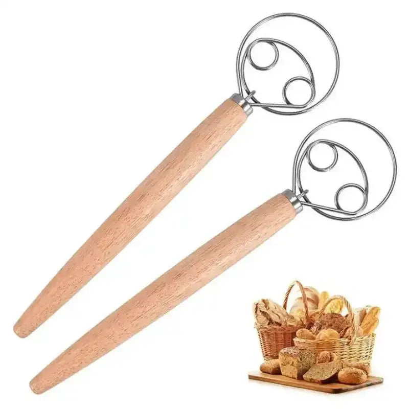 Danish Dough Whisk With Plastic Handle Dutch Style Bread Dough Mixing Tool For Kitchen Stainless Steel Wires