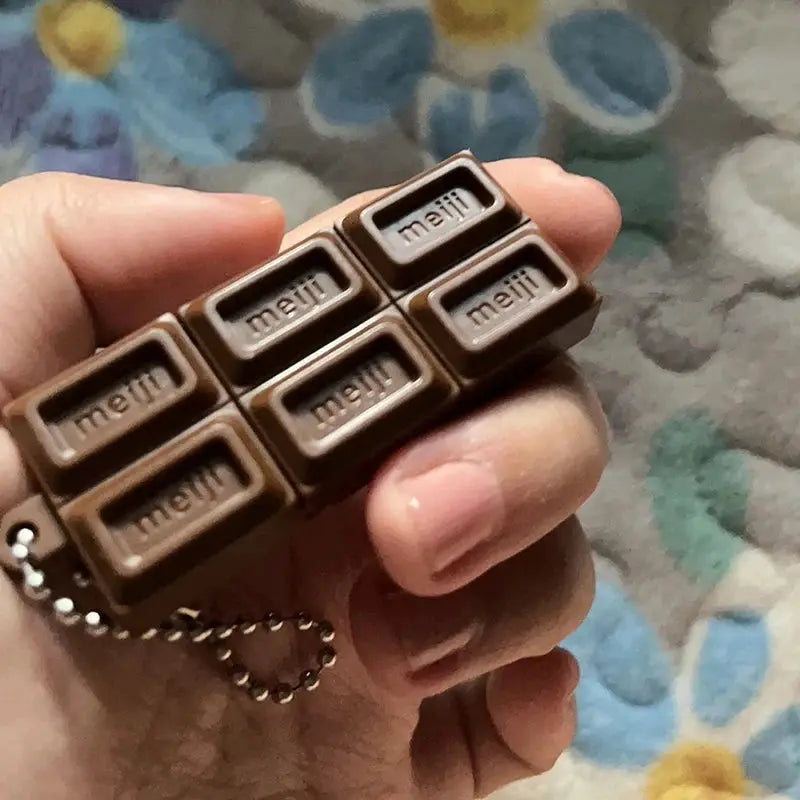 Hot Japanese Style Simulated Meiji Chocolate Fidget Toy Bendable Snap Stress Relief Keychain Pendant Gift