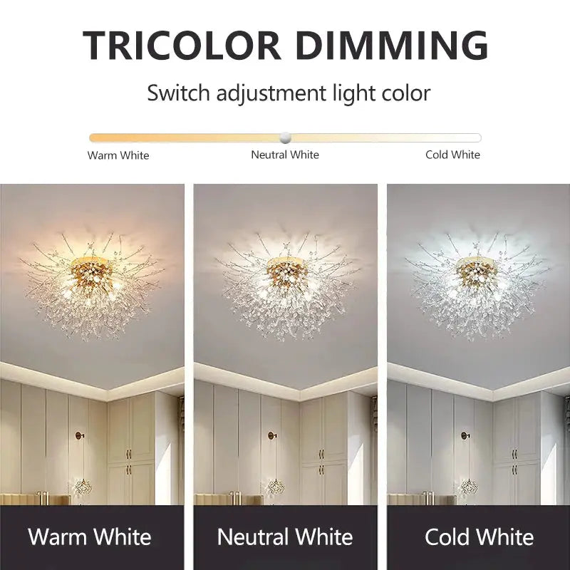 IRALAN crystal LED ceiling lamp with 3-color changing light (warm/neutral/cold white) by Simples Market