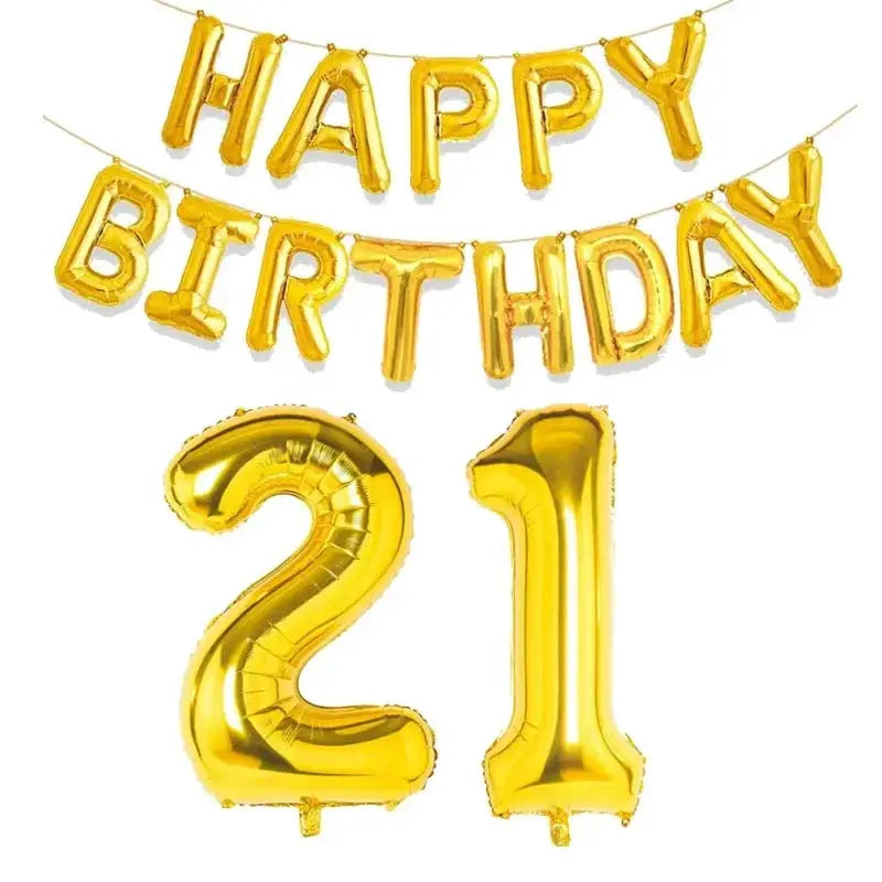 15 Piece Gold Happy Birthday Foil Balloons Set With Numeric Cutouts For Milestone Ages 10 To 60 Kids And Adults