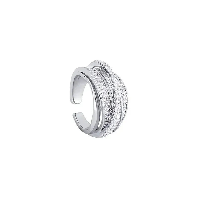 2024 Silver Color Rhinestone Ring Set For Women Multi Layer Winding Zircon Rings Wedding Fashion Jewelry Gift