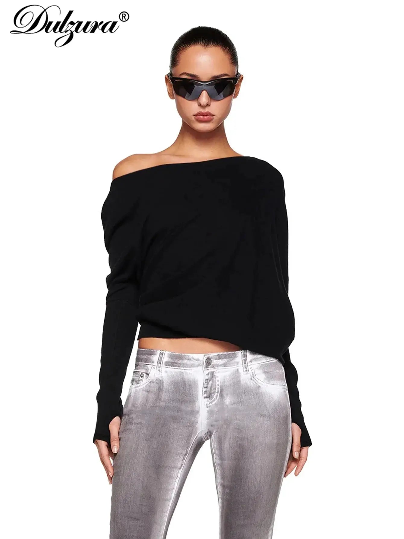 Dulzura One Shoulder Long Sleeve Top For Women Sexy Elegant Irregular Cut For Parties Club Nights Dates And Office