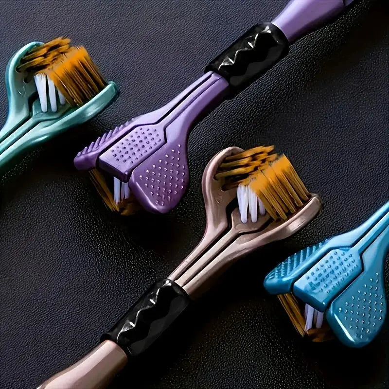 4 Piece Set Of Ergonomic Manual Toothbrushes With 3 Brush Heads Golden Volcanic Bristles Soft Grip Handle For Adults
