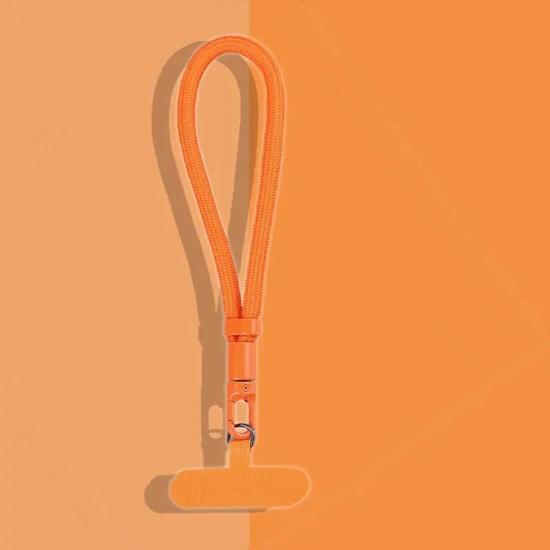 Mobile phone lanyard orange adjustable short strap with loop and metal clip