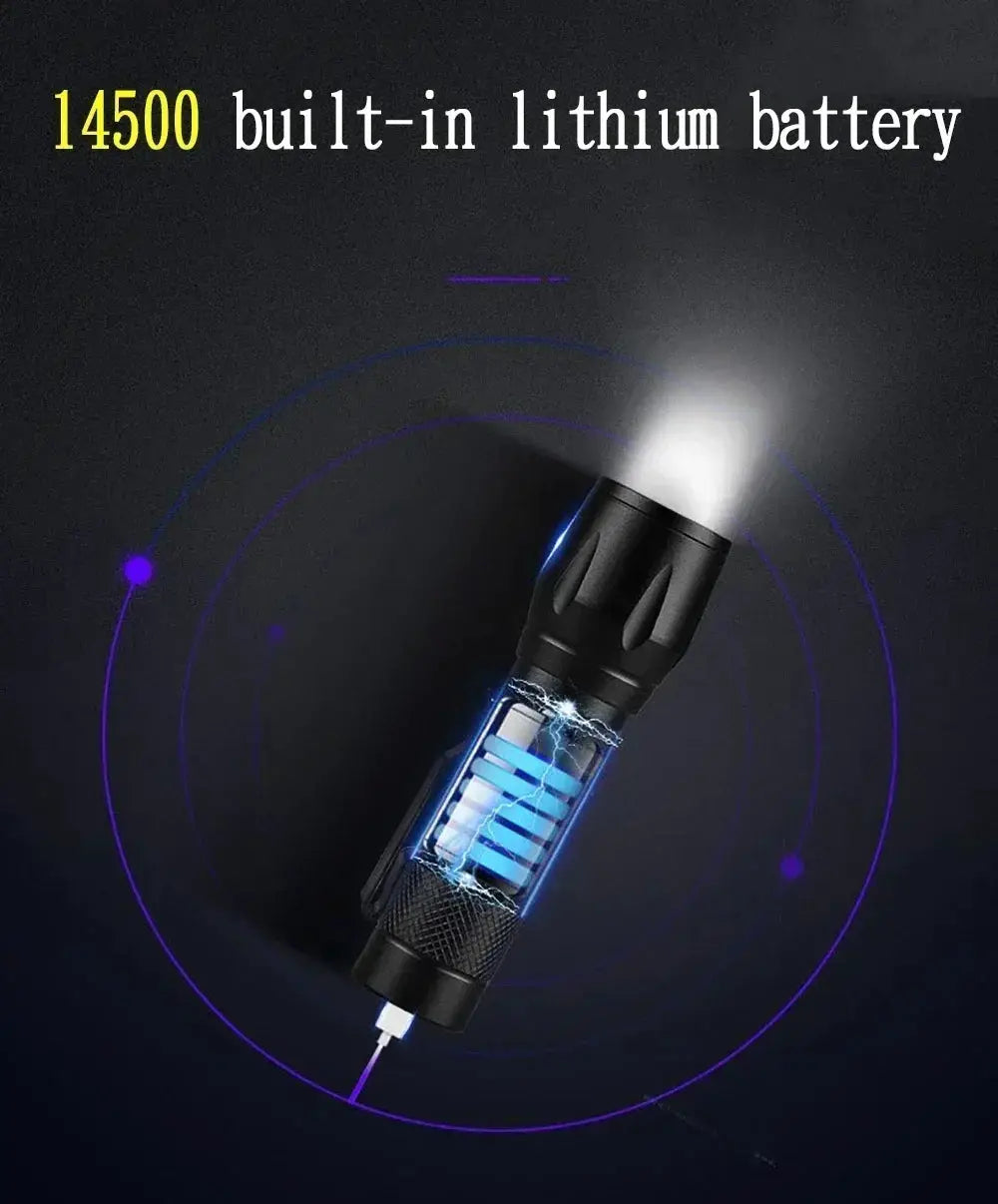 100000LM rechargeable LED flashlight, black tactical outdoor use