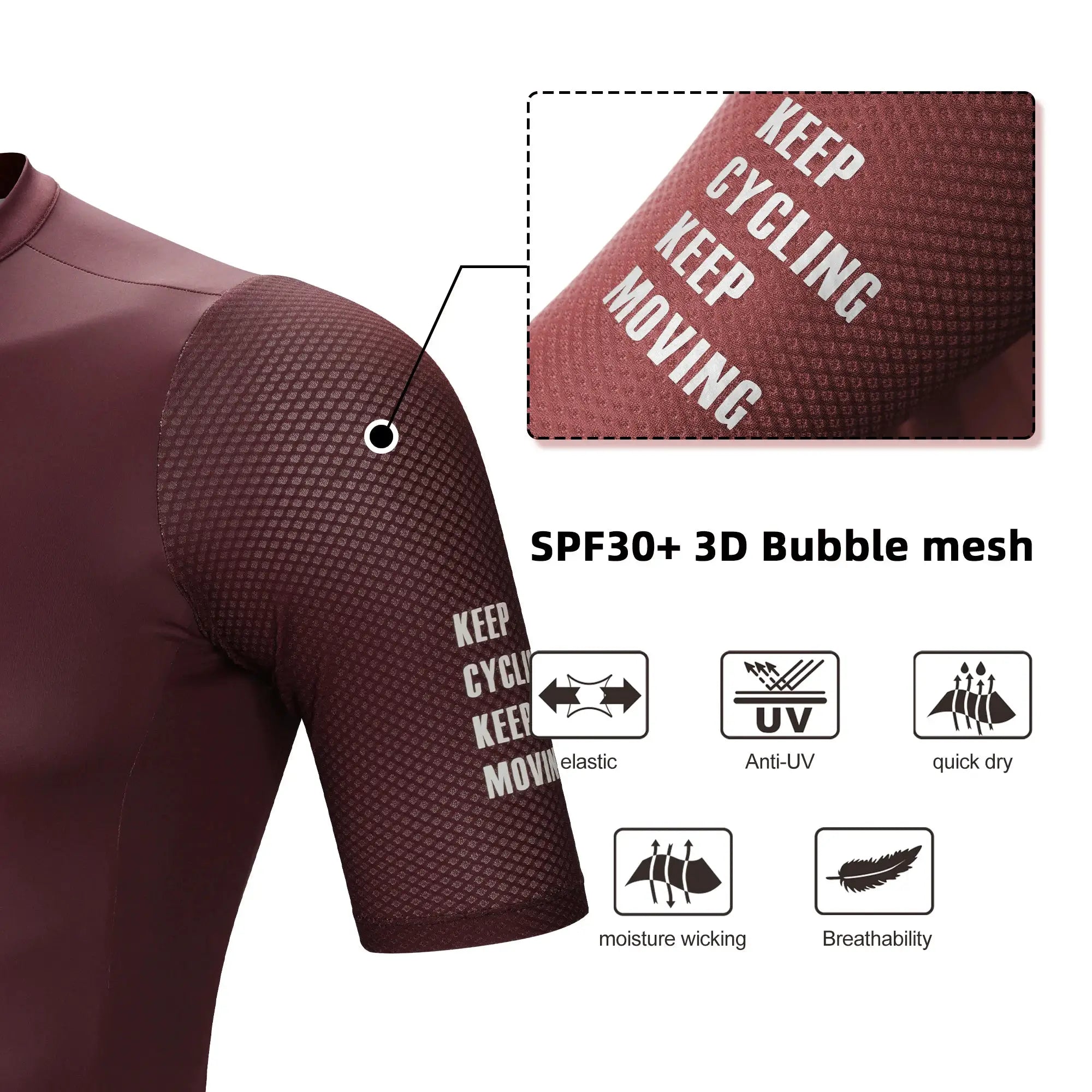 DAREVIE cycling jersey, maroon long-sleeve unisex, 3D bubble mesh, SPF30+, breathable moisture-wicking fabric