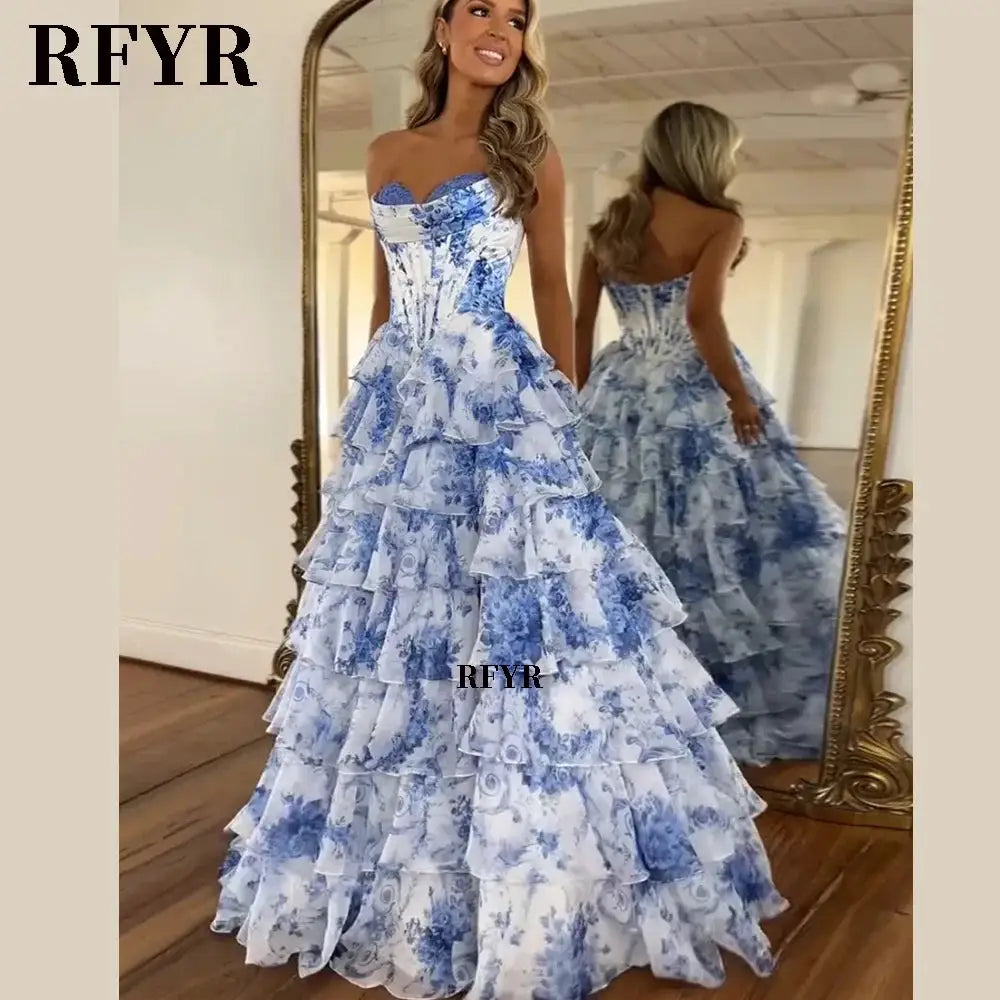 A Line Floral Prom Dress Floor Length Pleated Elegant Party Dress 2025
