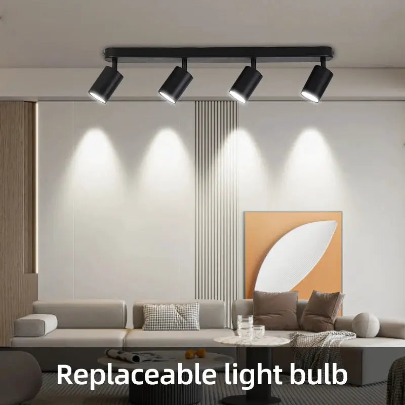 Simples Market modern GU10 LED spotlight track lighting with four adjustable black ceiling lamps