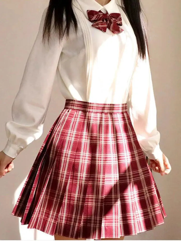 Plaid pleated mini skirt, red high-waist, A-line style for cute outfits