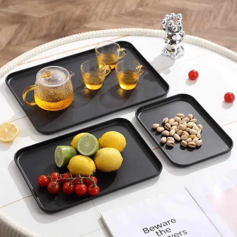 Heavy Duty Black Rectangular Serving Tray Non Slip Surface Grade