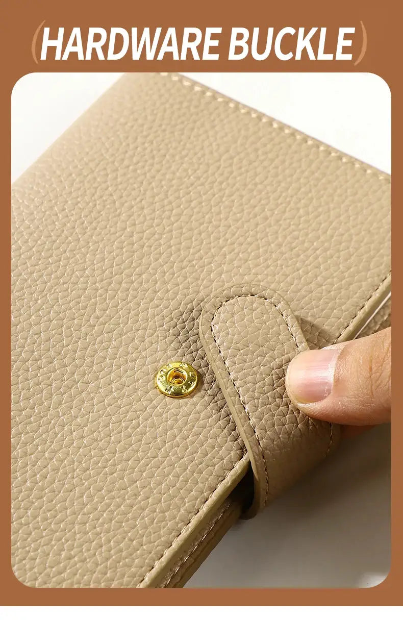 Simples Market A6 Weekly Planner Notebook with beige pebbled leather cover and snap-button closure