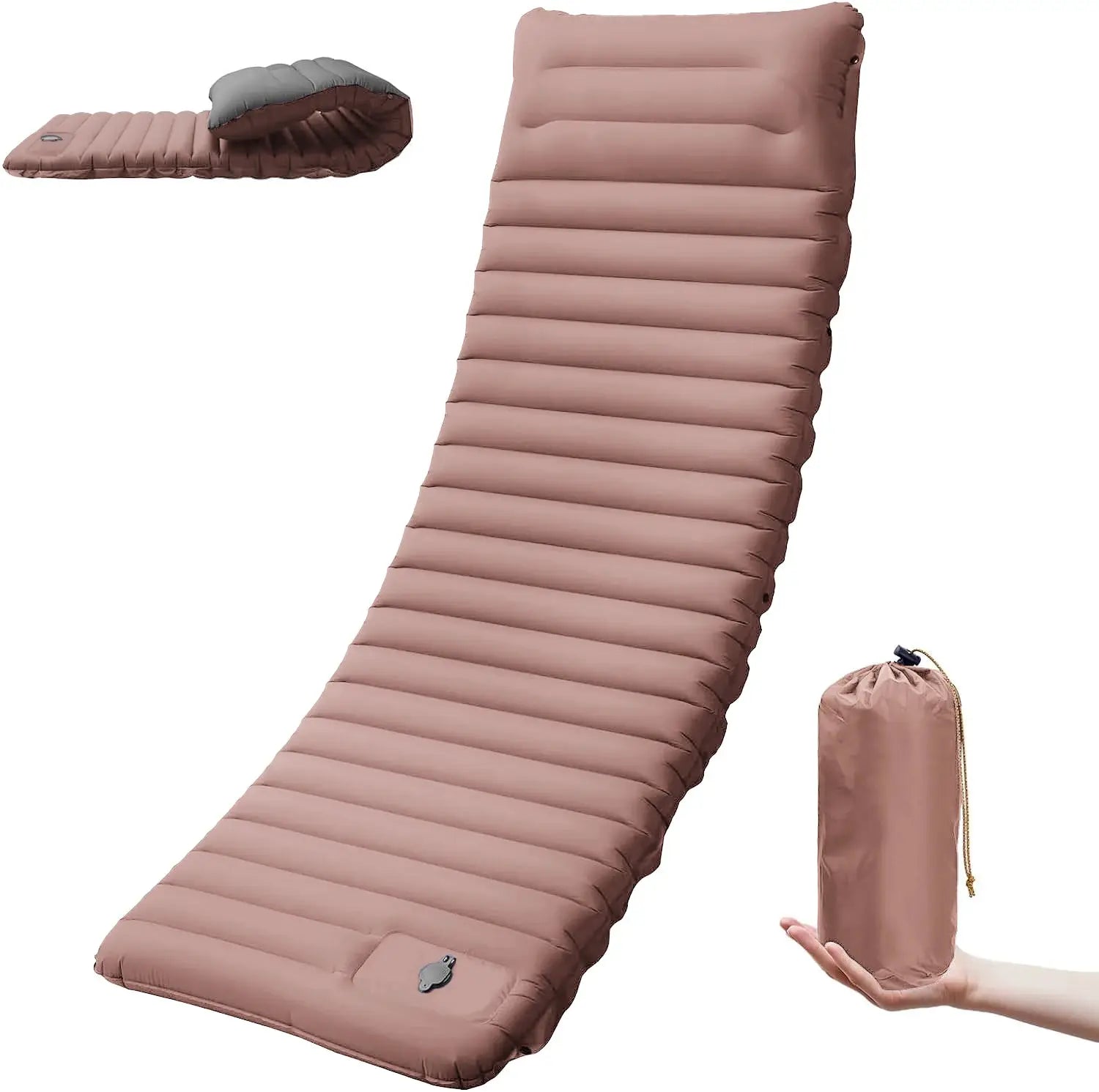 Camping sleeping pad by Simples Market, extra-thick 4-inch self-inflating, mauve pink with carry bag