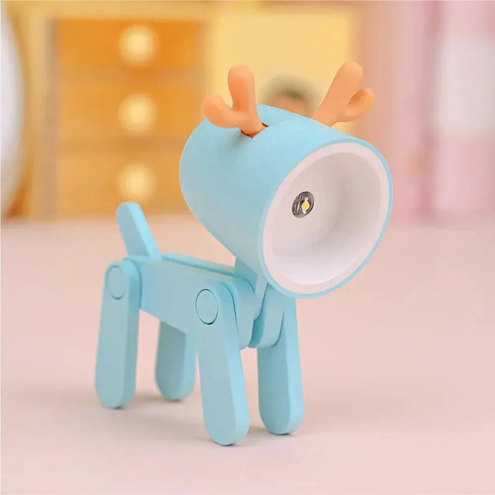 LED mini night light deer desk lamp in blue with foldable legs